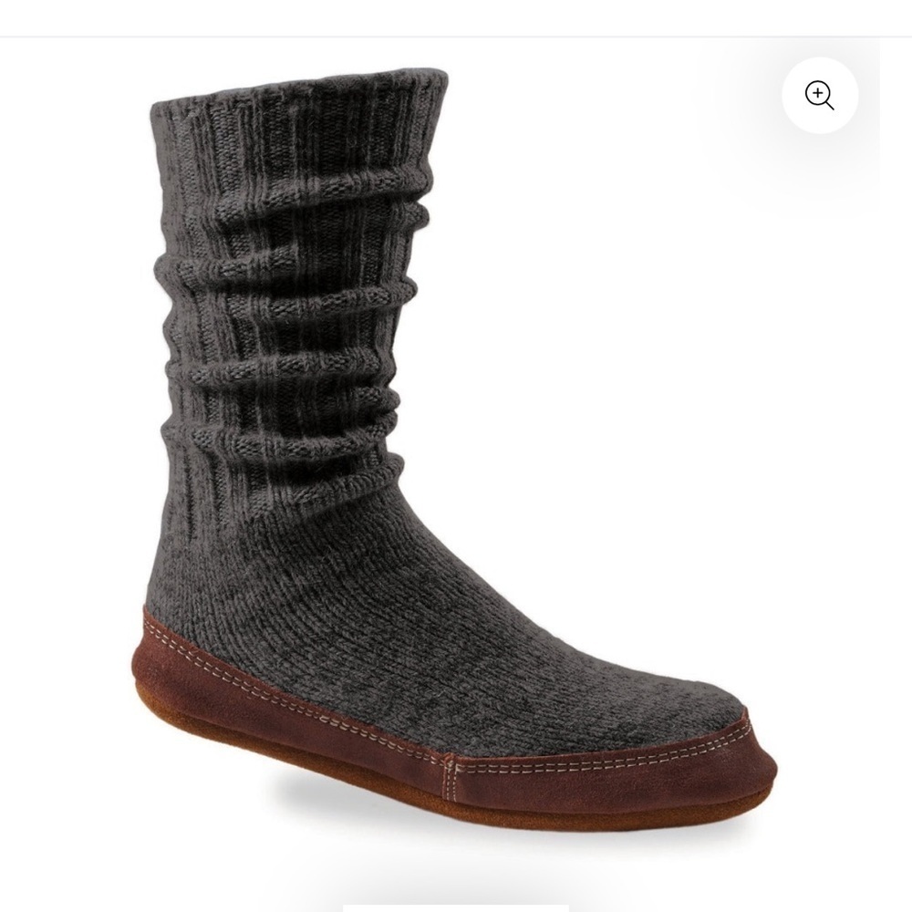 ACORN Original Slipper Sock Knit Sweater Leather Sole House Shoes Charcoal